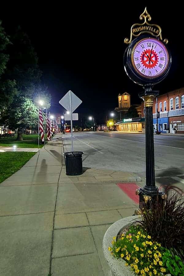 Rushville Clock at night